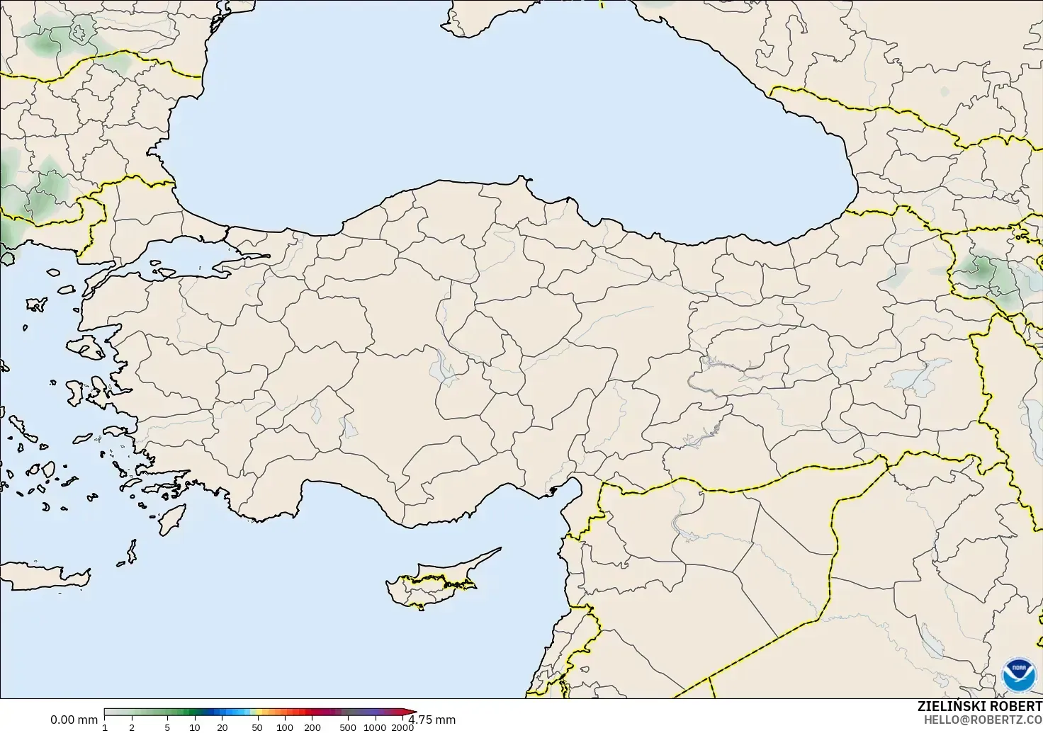 GFS modelo - Turquía, Acumulación de precipitación