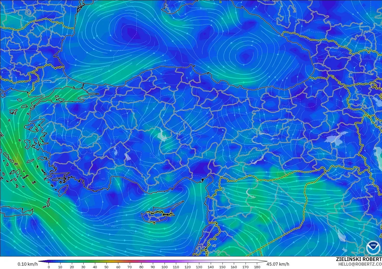 GFS modelo - Turquía, Viento a 10 m
