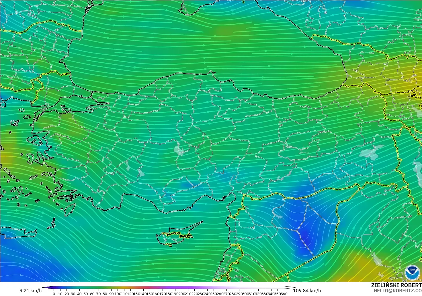GFS modelo - Turquía, Viento a 300 hPa (corriente en chorro)