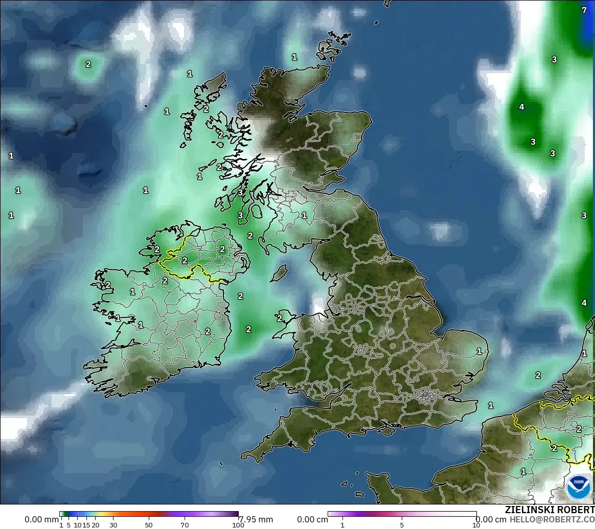 GFS modelo - Reino Unido, Precipitación, nubes y presión
