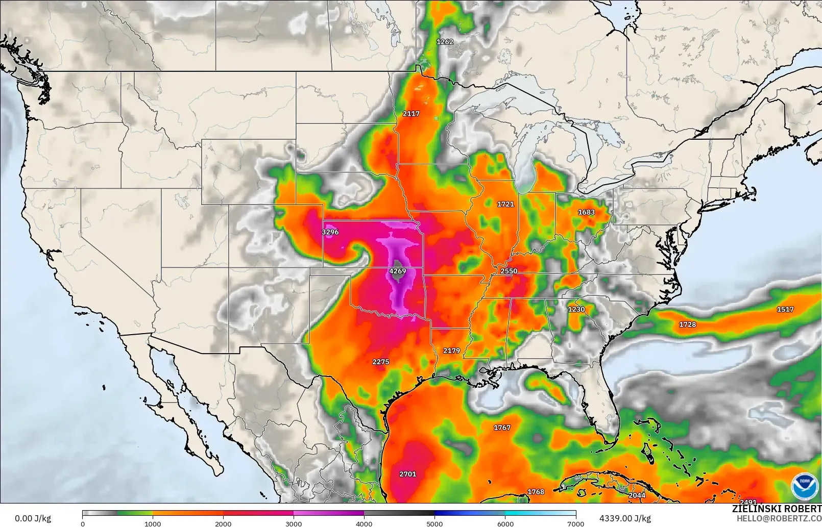 GFS modelo - Estados Unidos, CAPE