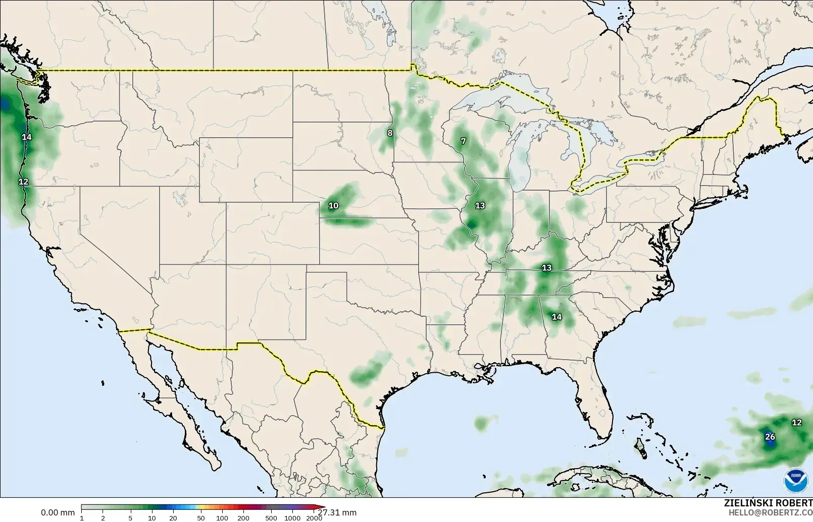GFS modelo - Estados Unidos, Acumulación de precipitación