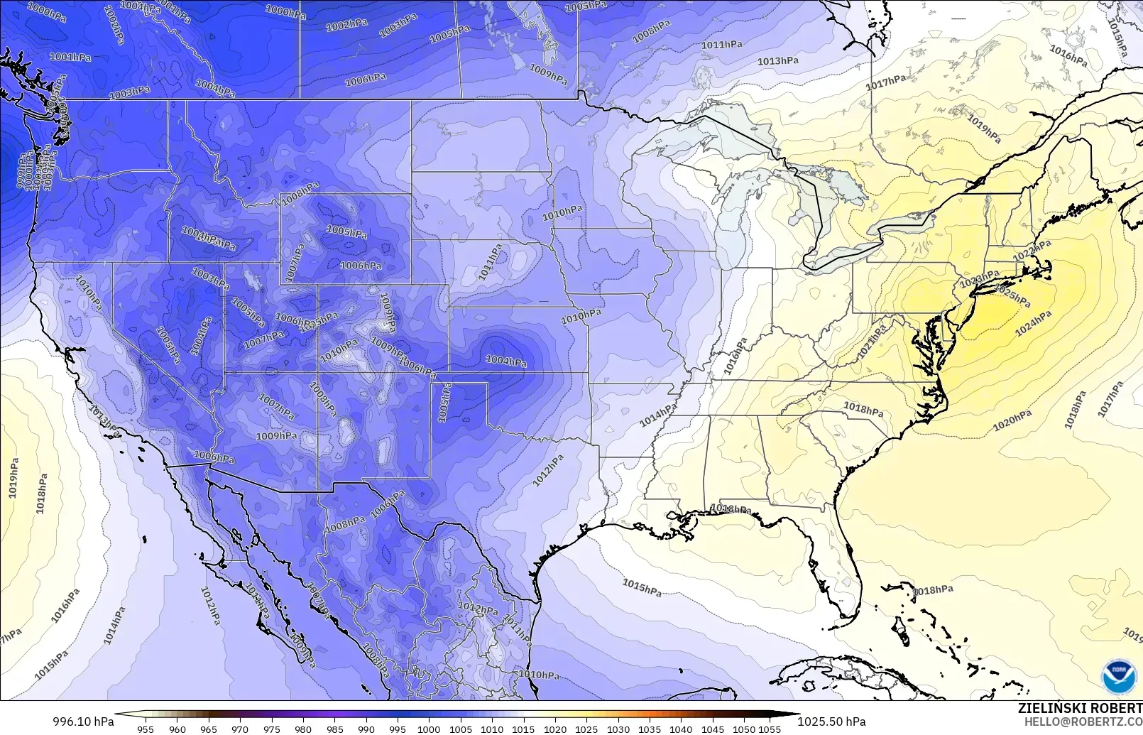 GFS modelo - Estados Unidos, Presión