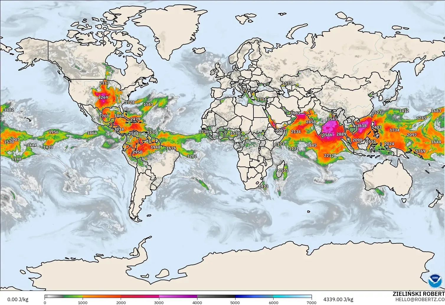 GFS modelo - Mundo, CAPE