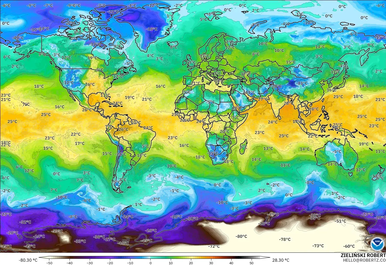 GFS modelo - Mundo, Punto de rocío a 2 m