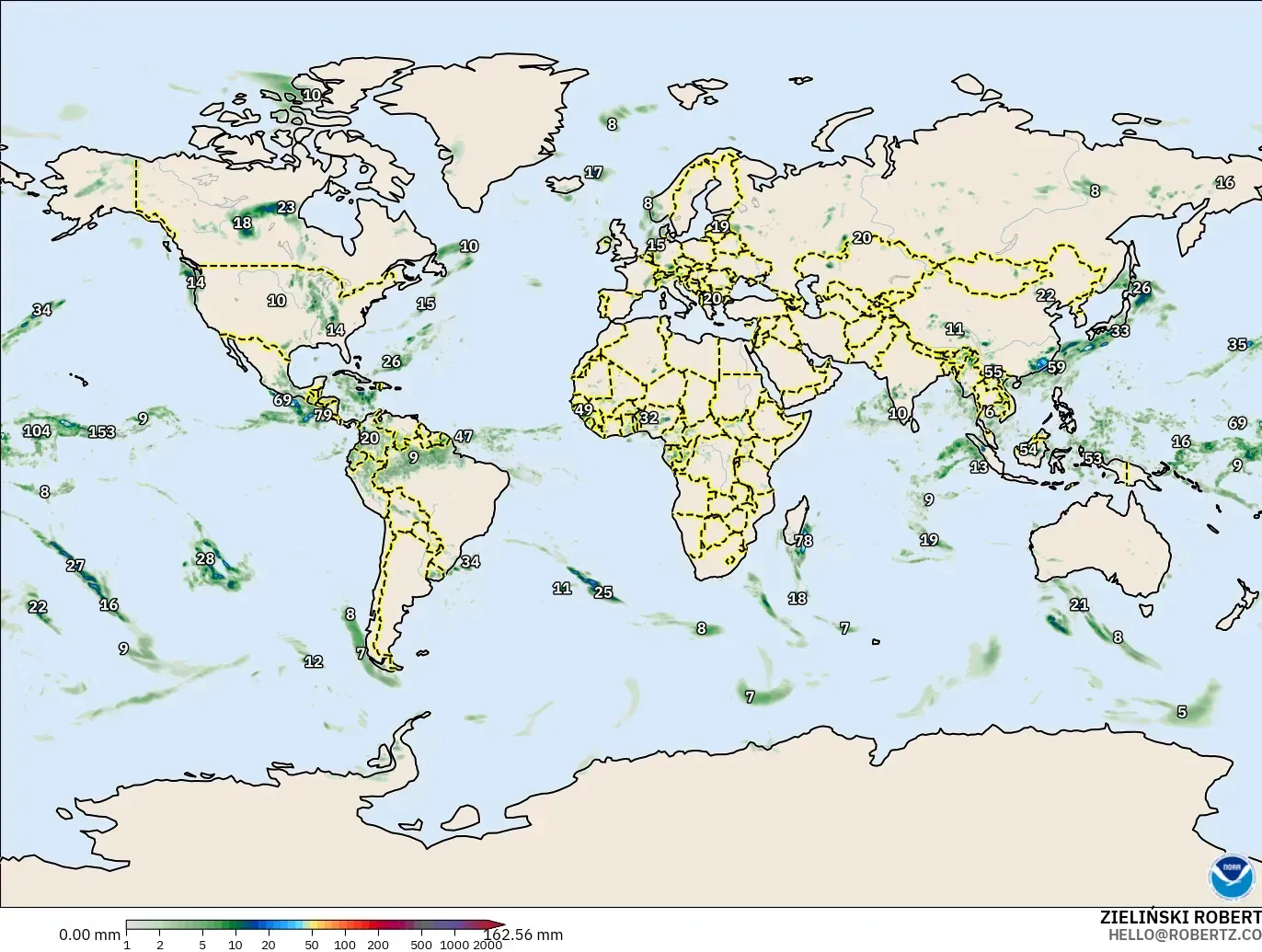 GFS modelo - Mundo, Acumulación de precipitación