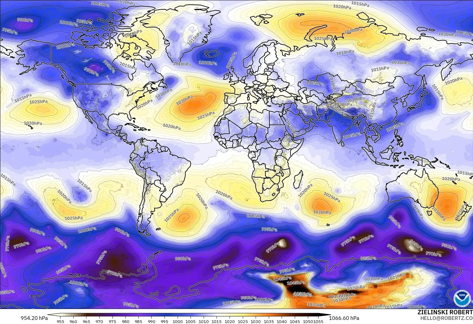 GFS modelo - Mundo, Presión