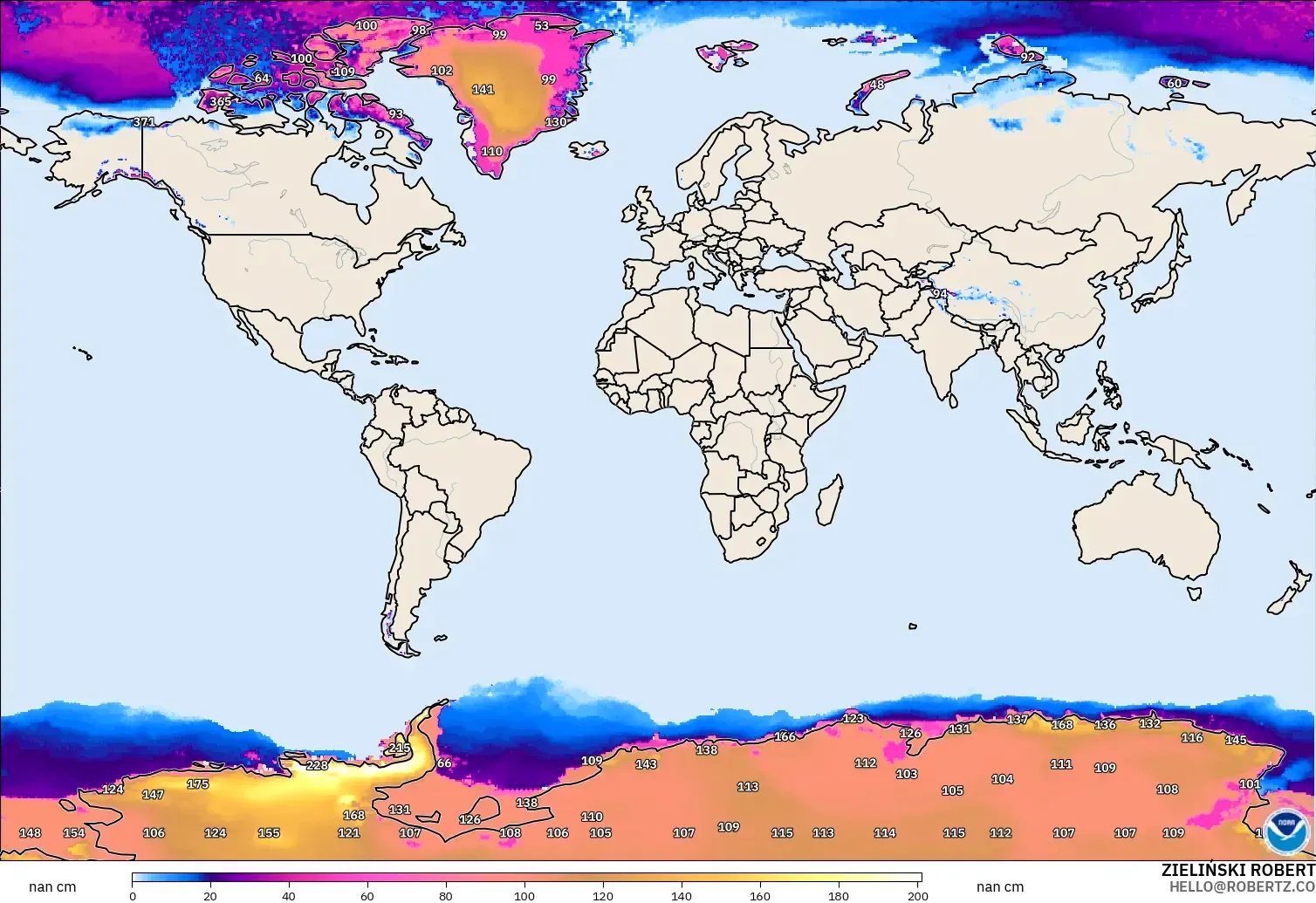 GFS modelo - Mundo, Profundidad de nieve