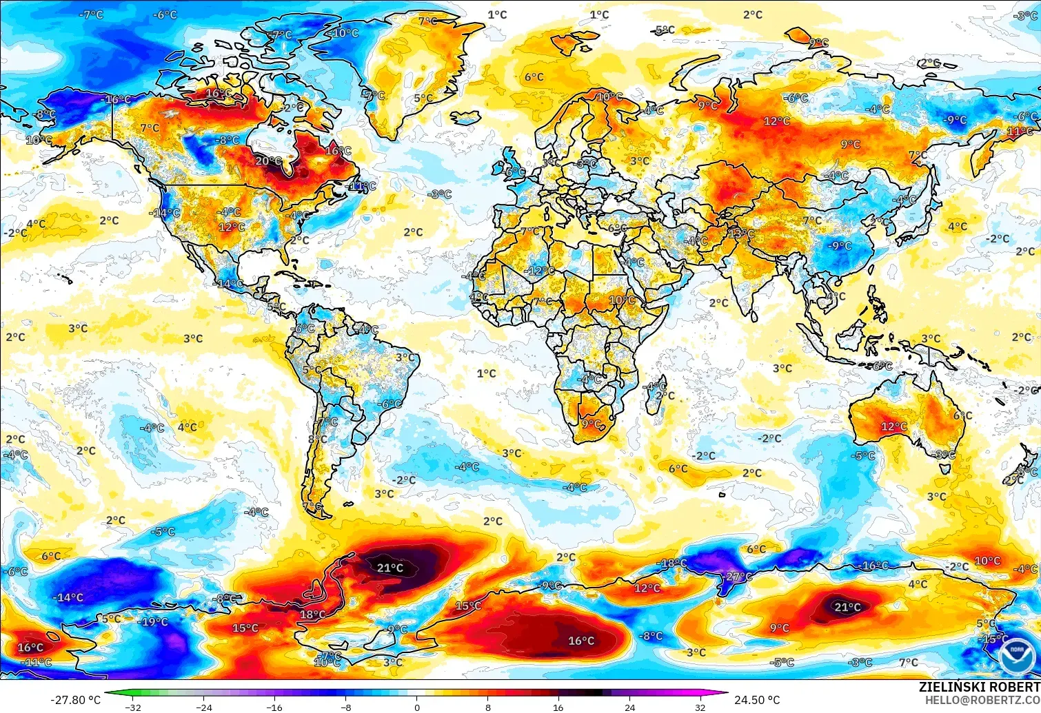 GFS modelo - Mundo, Anomalía de temperatura a 2 m