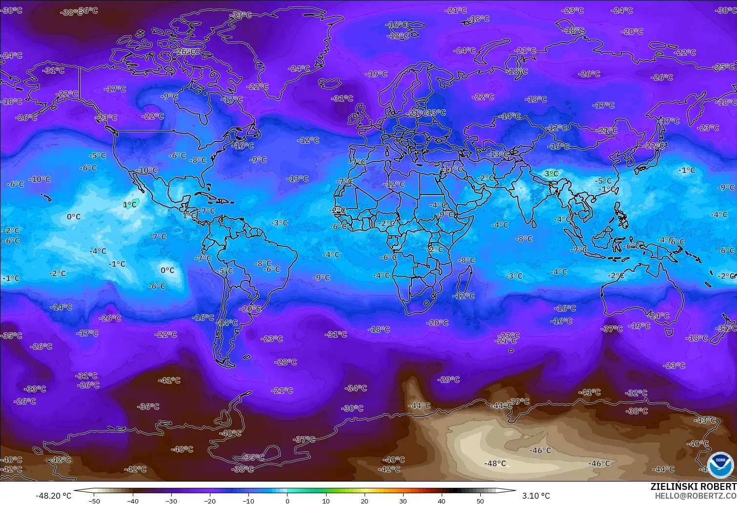GFS modelo - Mundo, Temperatura a 500 hPa