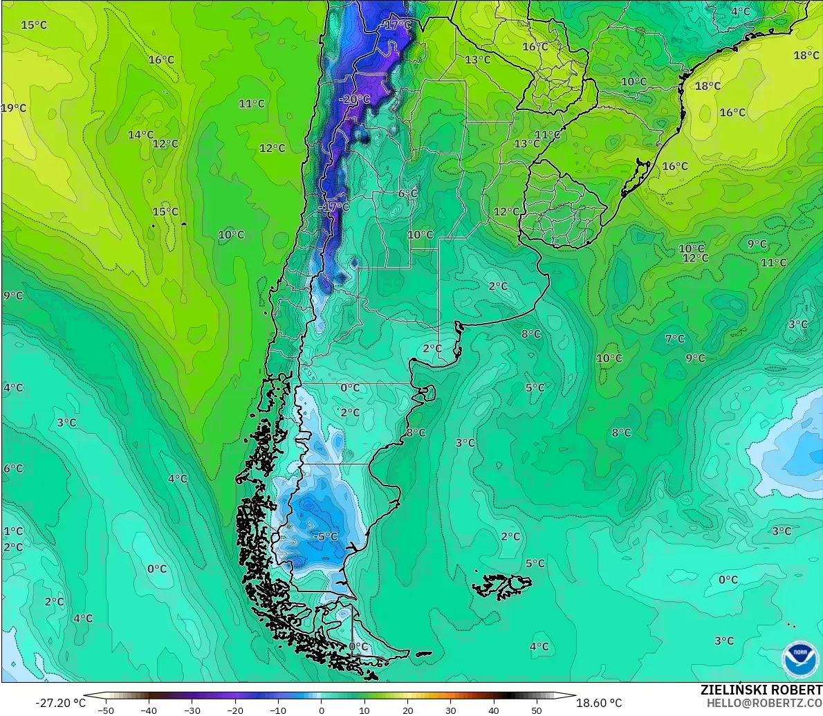 GFS modelo - Argentina, Punto de rocío a 2 m