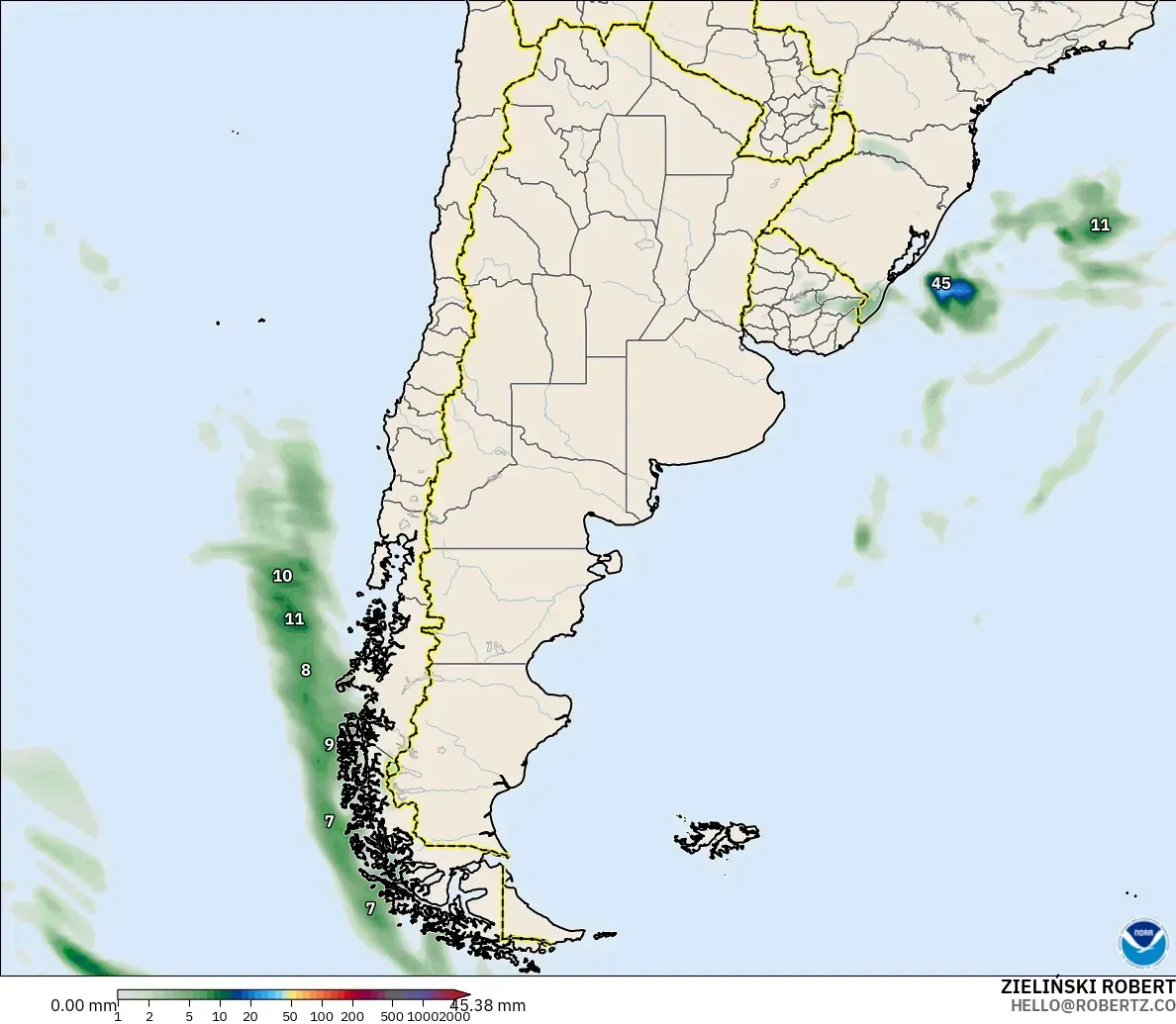 GFS modelo - Argentina, Acumulación de precipitación