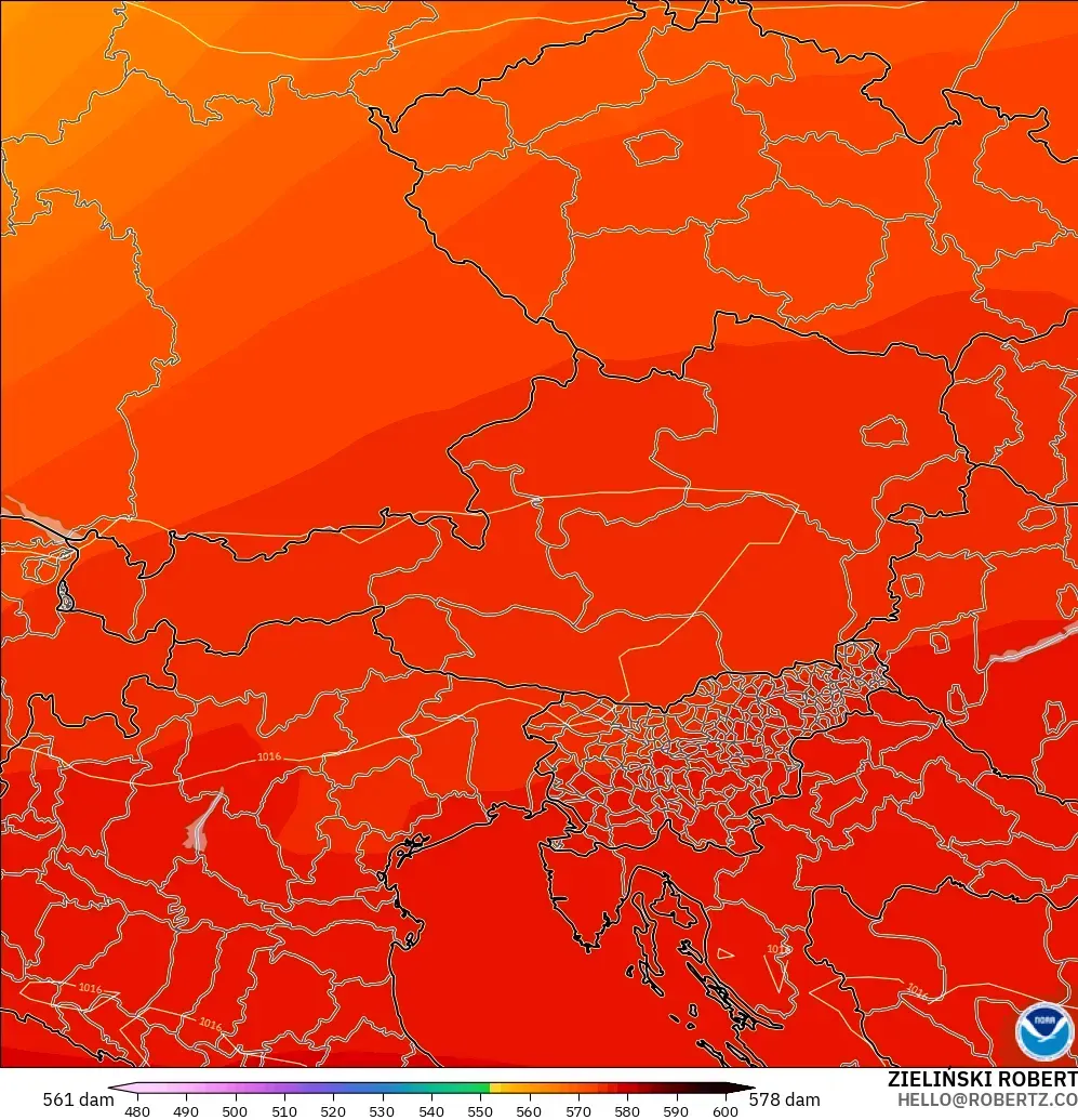 GFS modelo - Austria, Altura geopotencial a 500 hPa