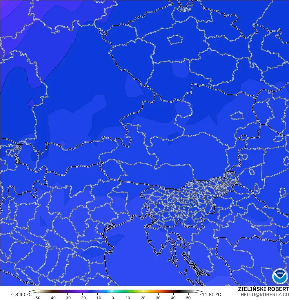 GFS modelo - Austria, Temperatura a 500 hPa