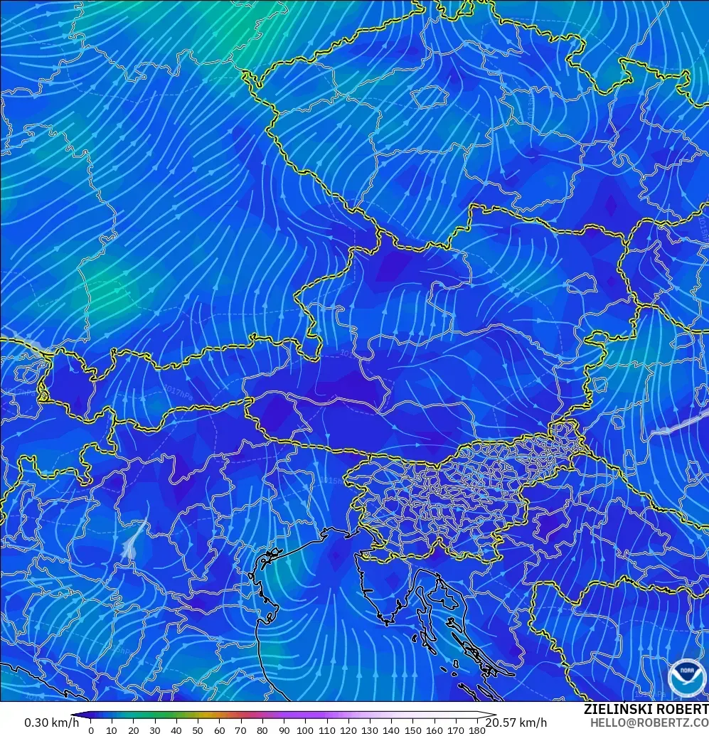 GFS modelo - Austria, Viento a 10 m