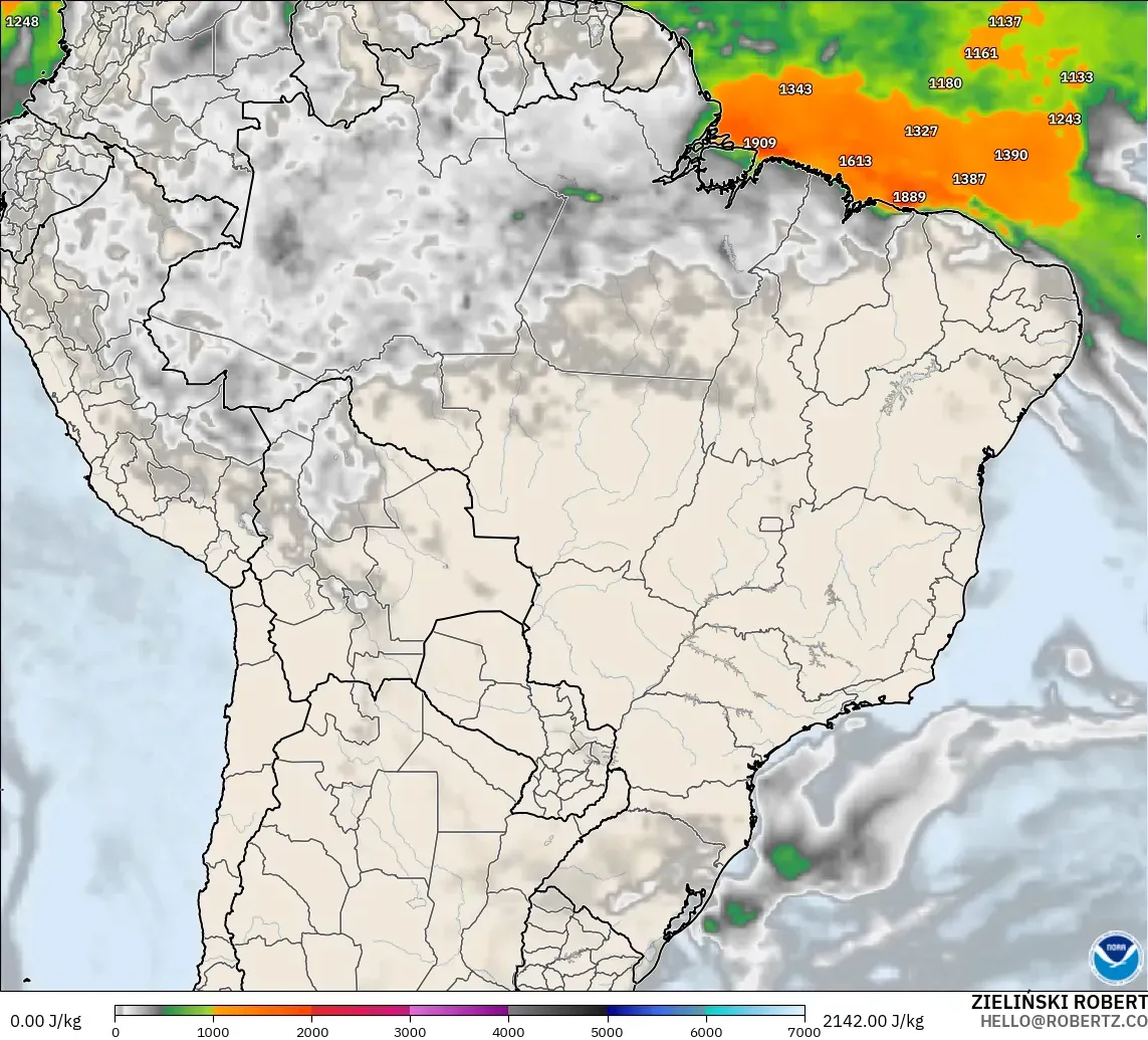 GFS modelo - Brasil, CAPE