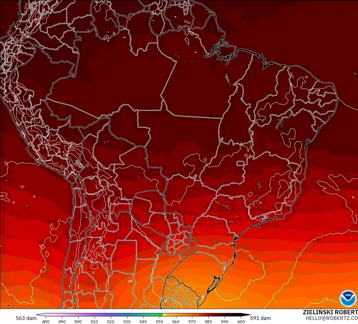 GFS modelo - Brasil, Altura geopotencial a 500 hPa