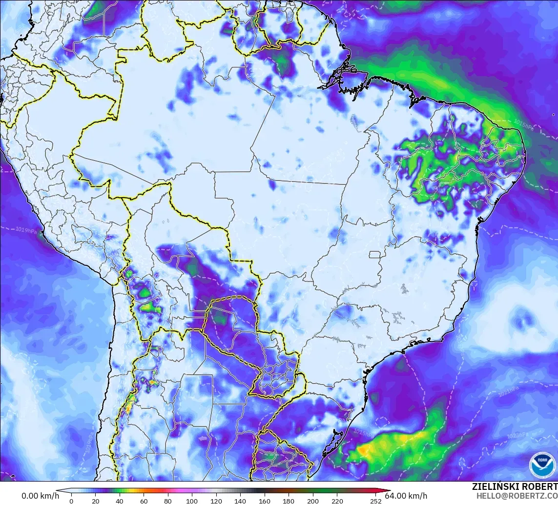 GFS modelo - Brasil, Ráfagas de viento