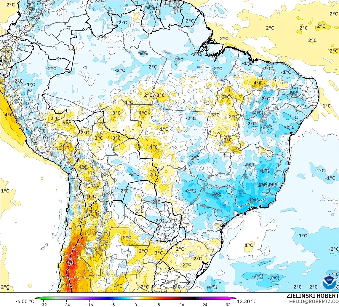 GFS modelo - Brasil, Anomalía de temperatura a 2 m