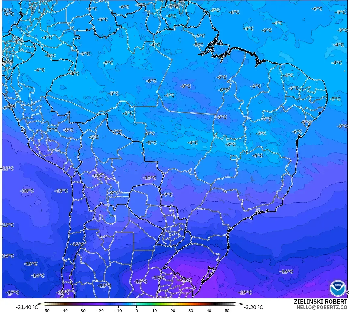 GFS modelo - Brasil, Temperatura a 500 hPa