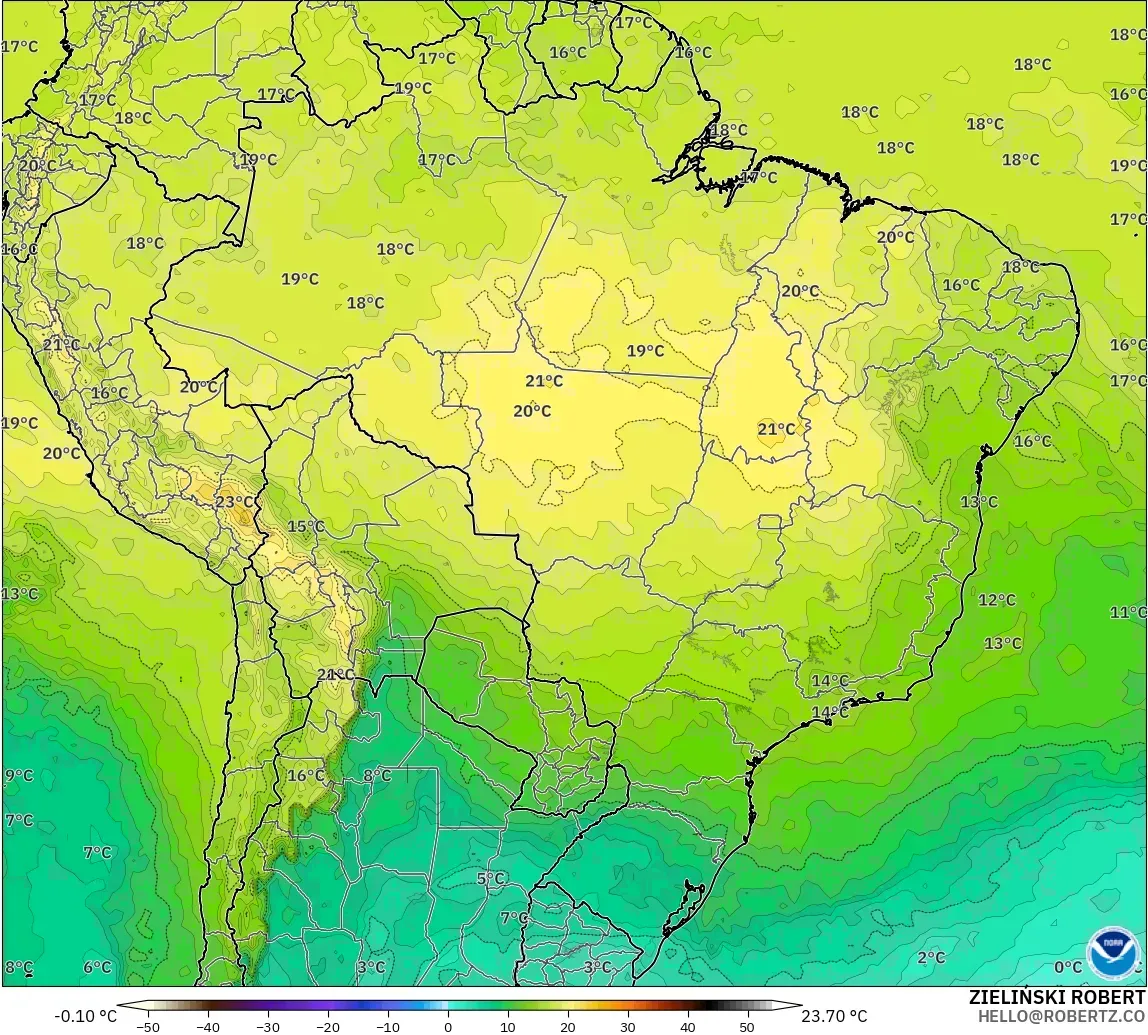 GFS modelo - Brasil, Temperatura a 850 hPa