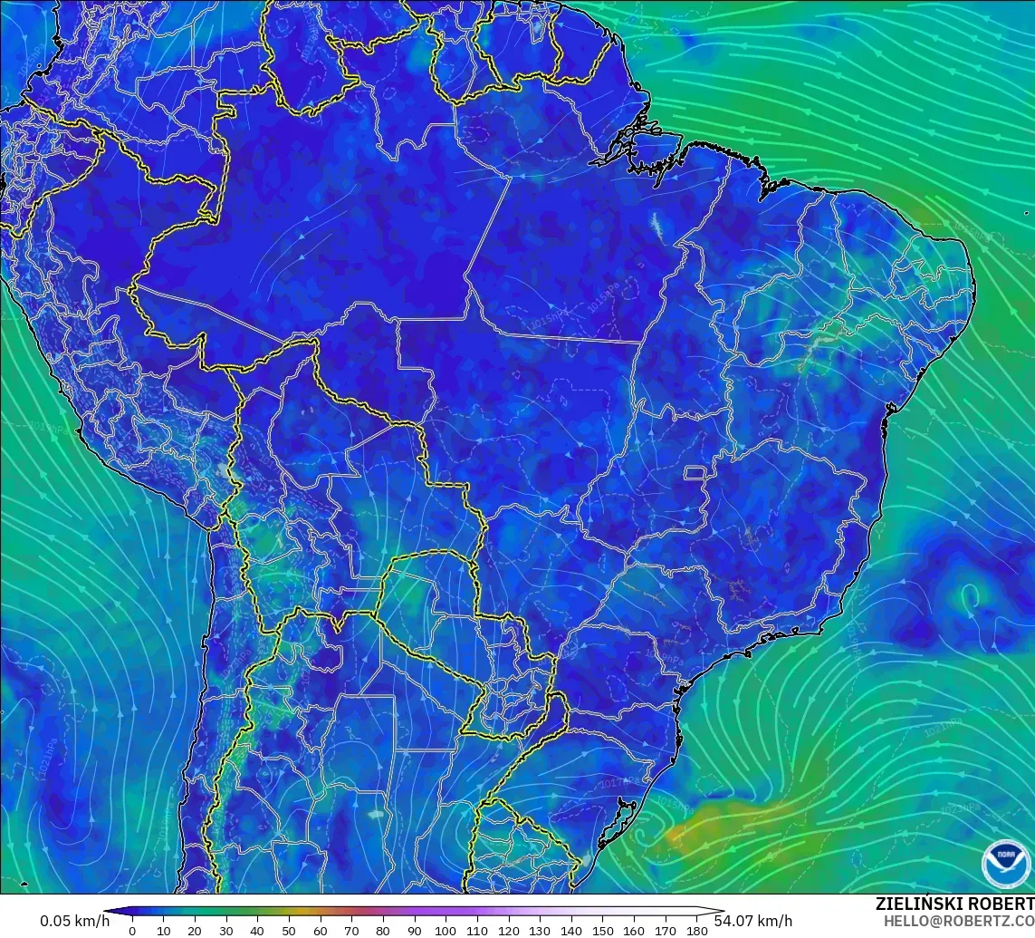 GFS modelo - Brasil, Viento a 10 m