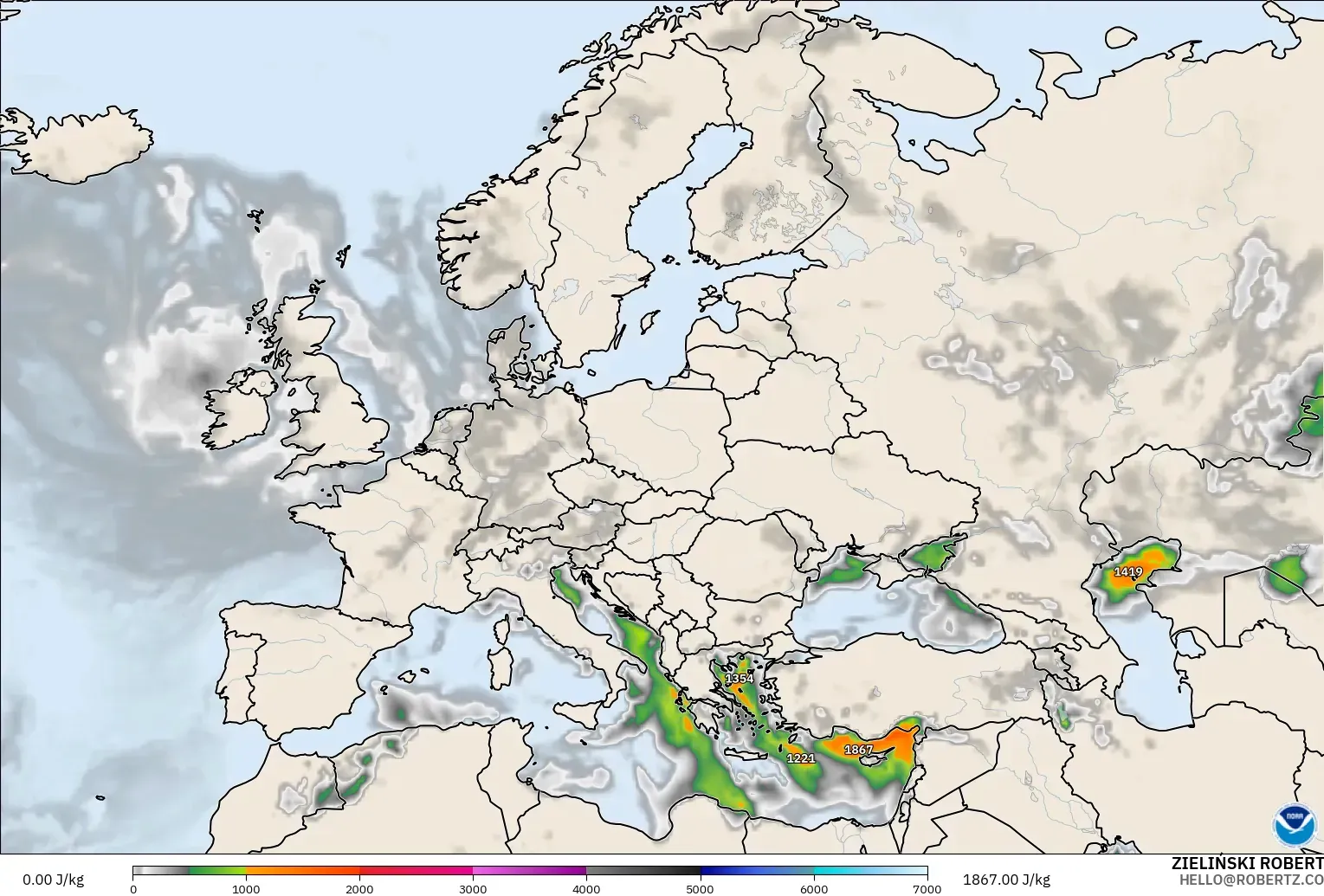 GFS modelo - Europa, CAPE