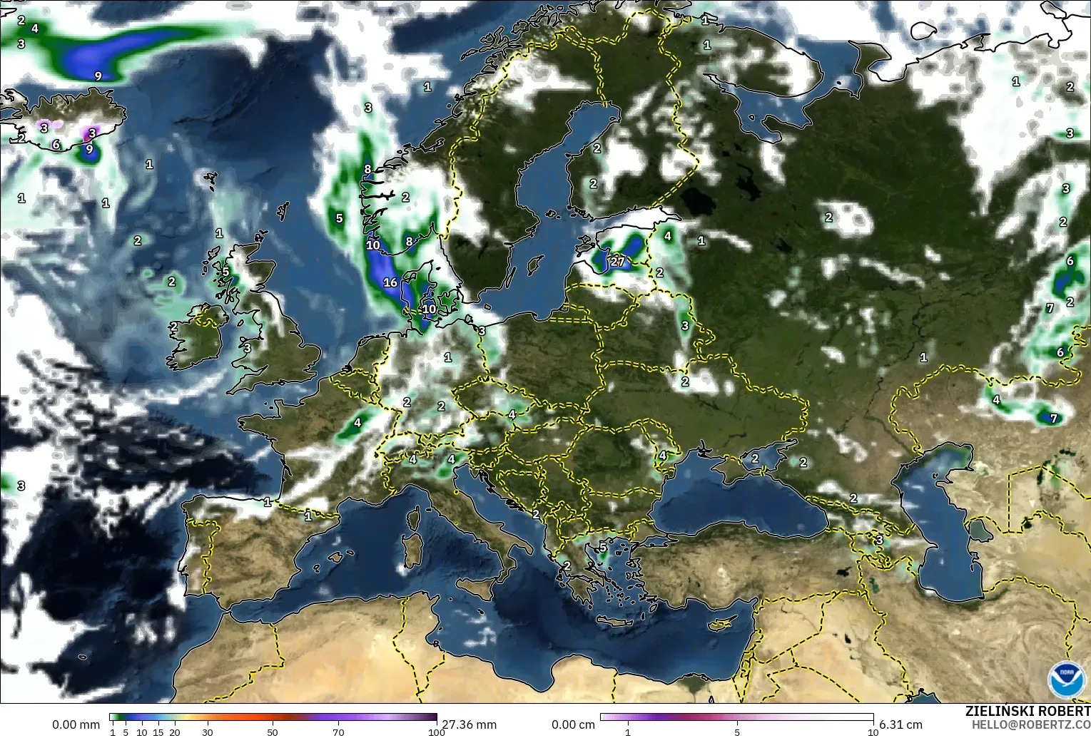 GFS modelo - Europa, Precipitación, nubes y presión