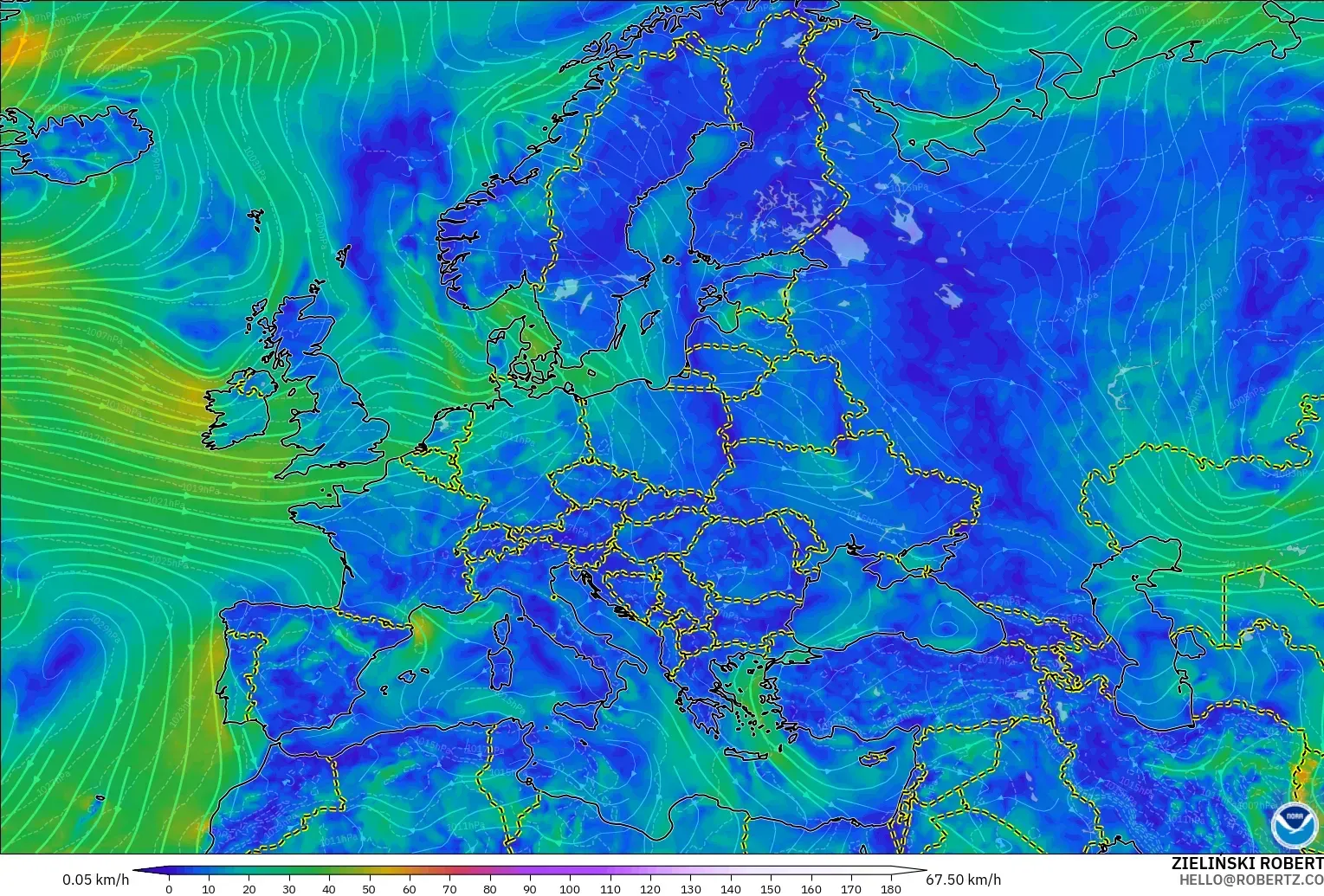 GFS modelo - Europa, Viento a 10 m
