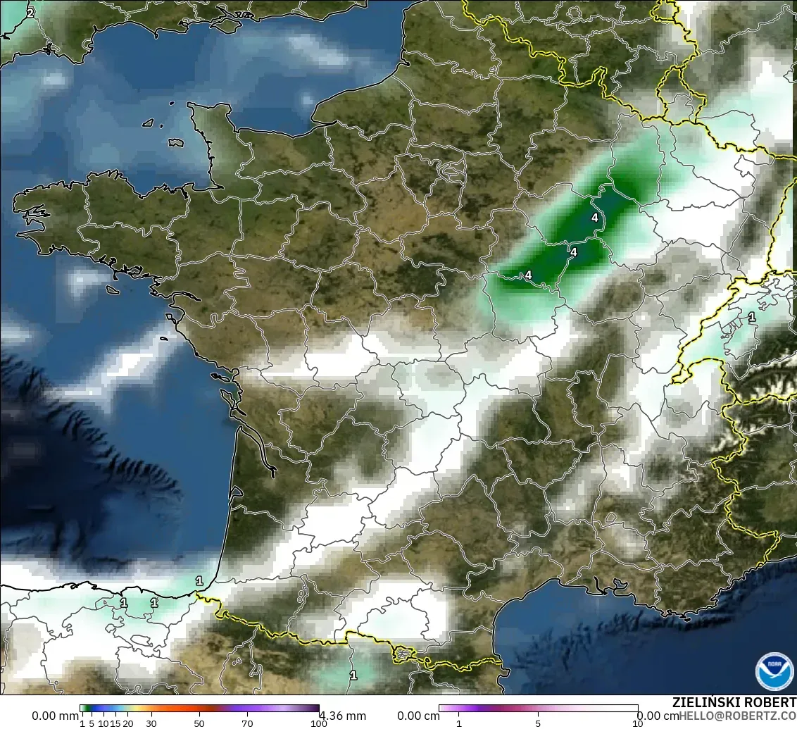 GFS modelo - Francia, Precipitación, nubes y presión