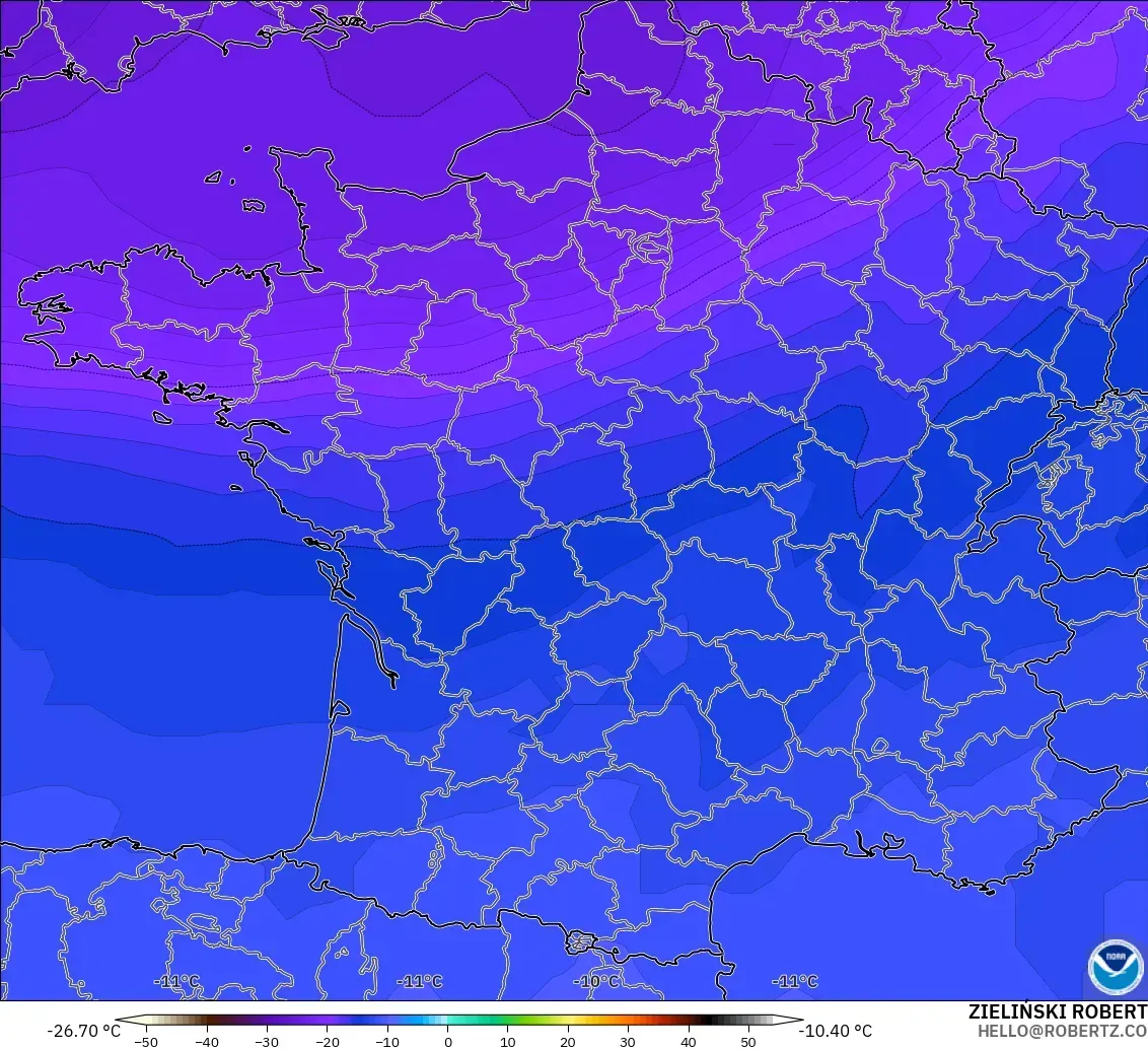 GFS modelo - Francia, Temperatura a 500 hPa