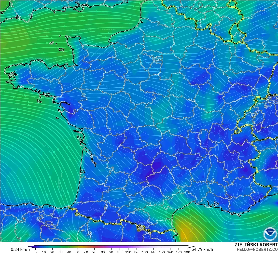 GFS modelo - Francia, Viento a 10 m