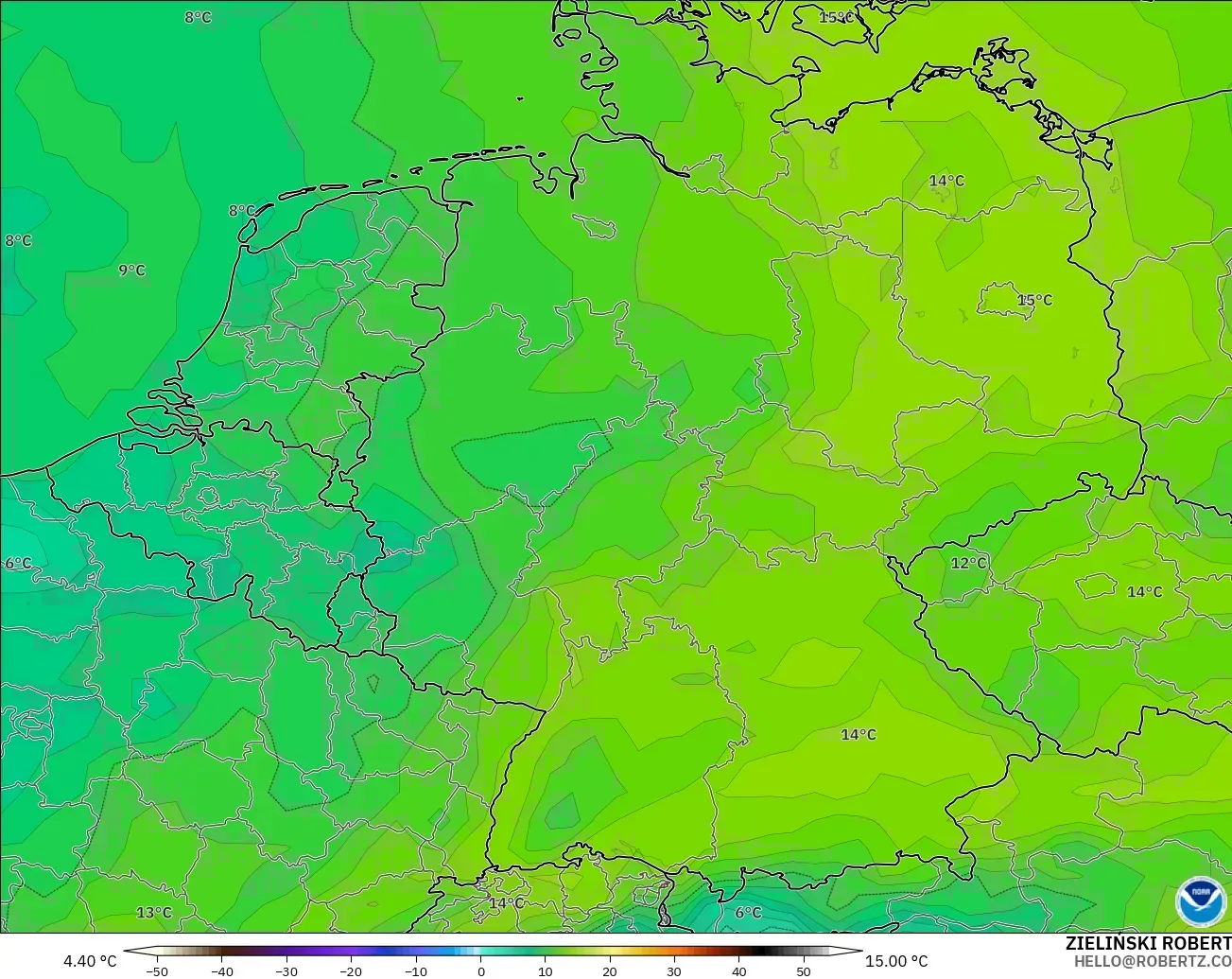 GFS modelo - Alemania, Punto de rocío a 2 m