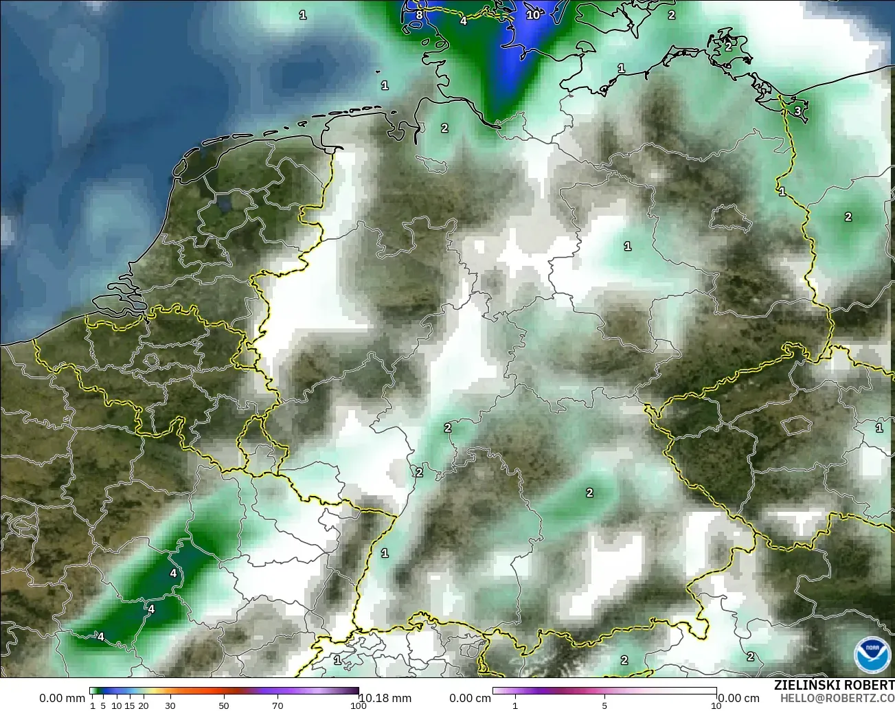 GFS modelo - Alemania, Precipitación, nubes y presión