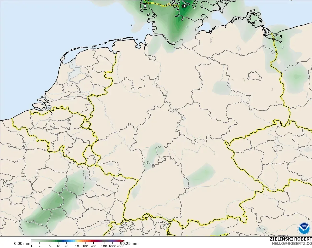 GFS modelo - Alemania, Acumulación de precipitación