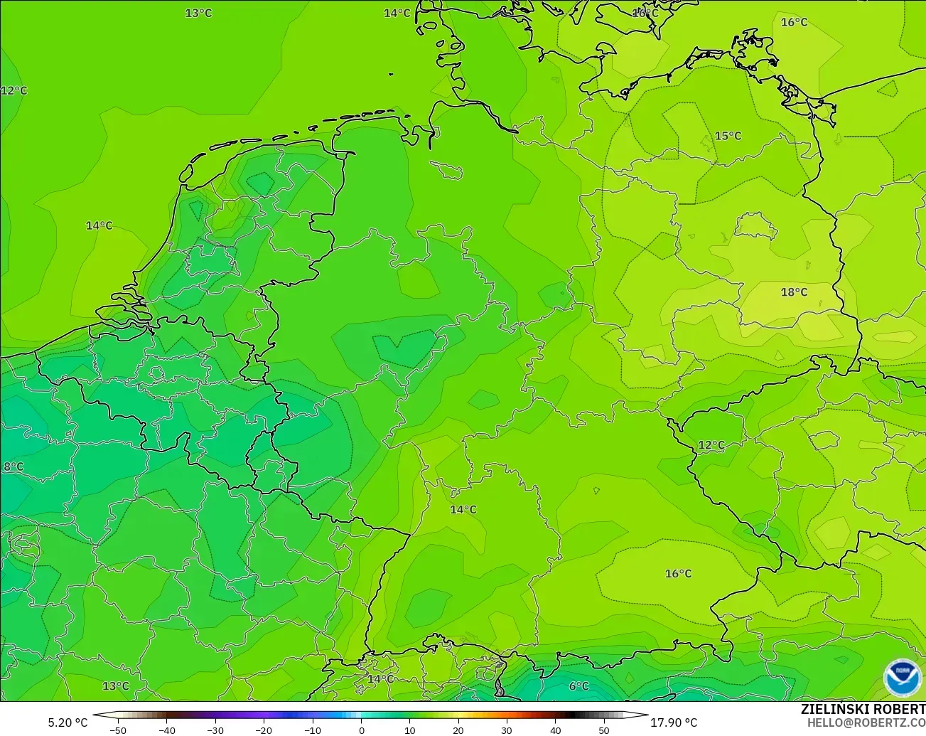 GFS modelo - Alemania, Temperatura a 2 m