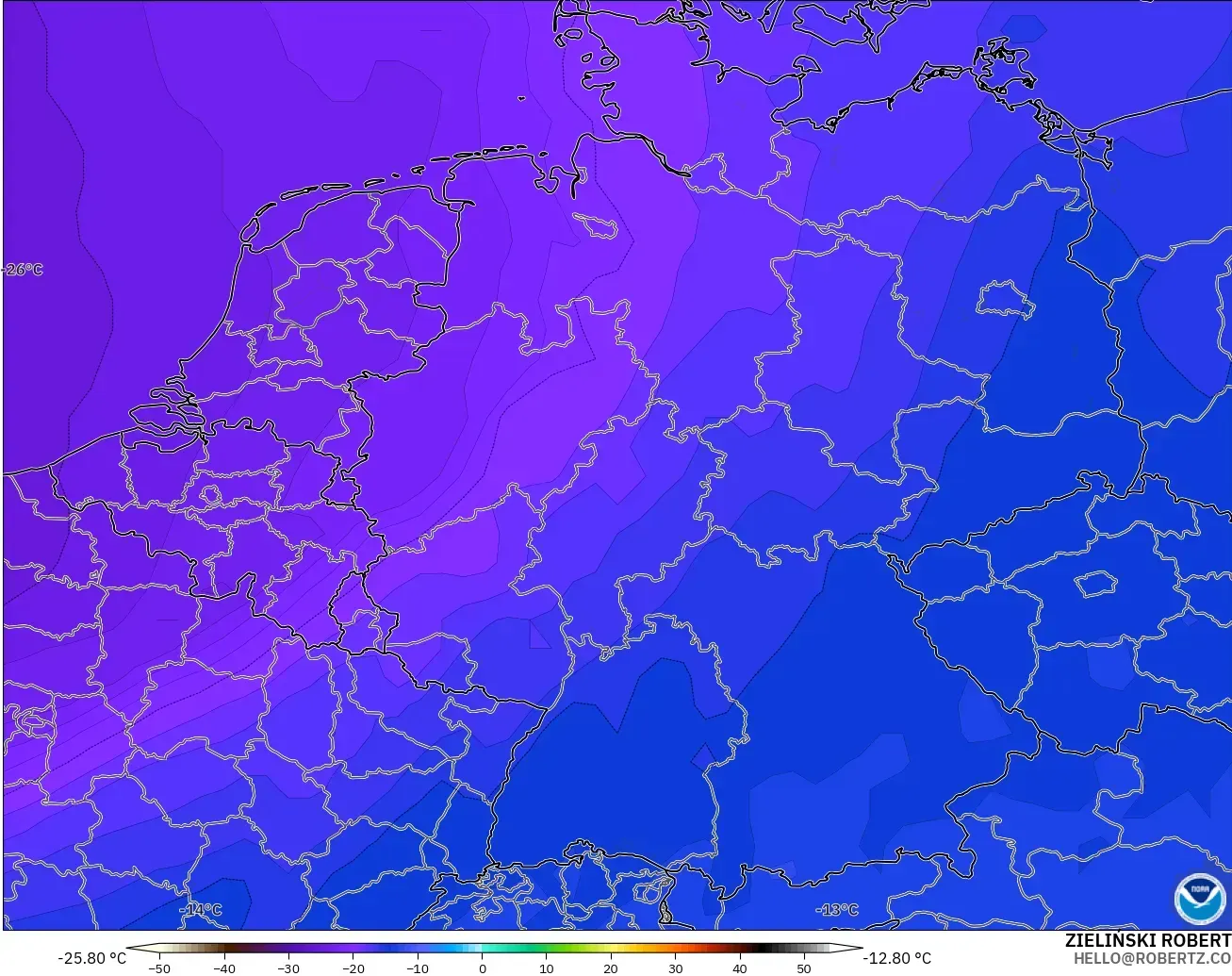 GFS modelo - Alemania, Temperatura a 500 hPa