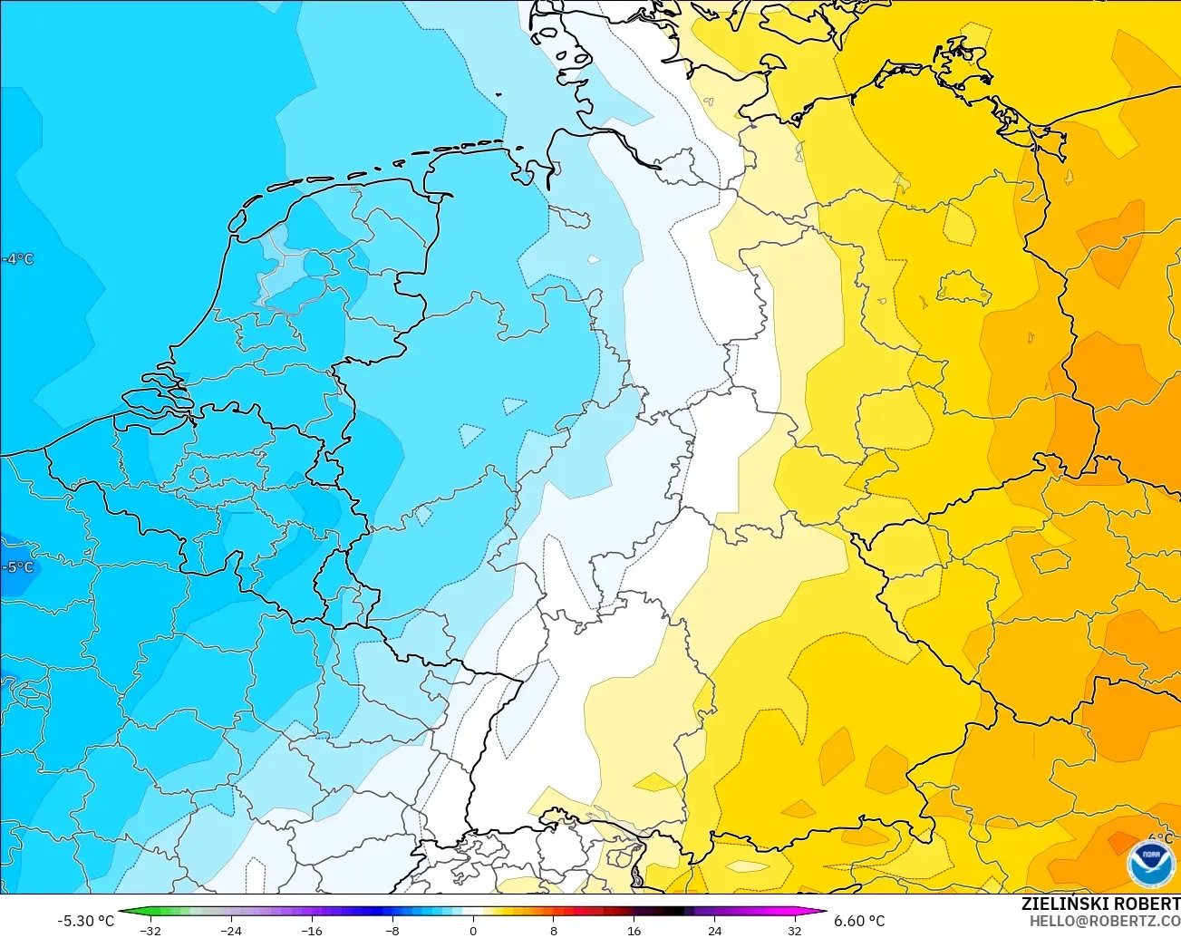 GFS modelo - Alemania, Anomalía de temperatura a 850 hPa