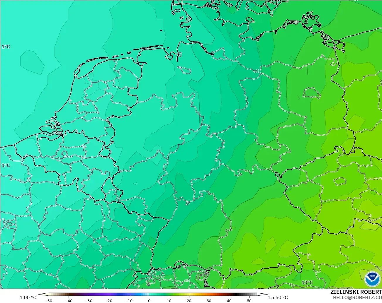 GFS modelo - Alemania, Temperatura a 850 hPa