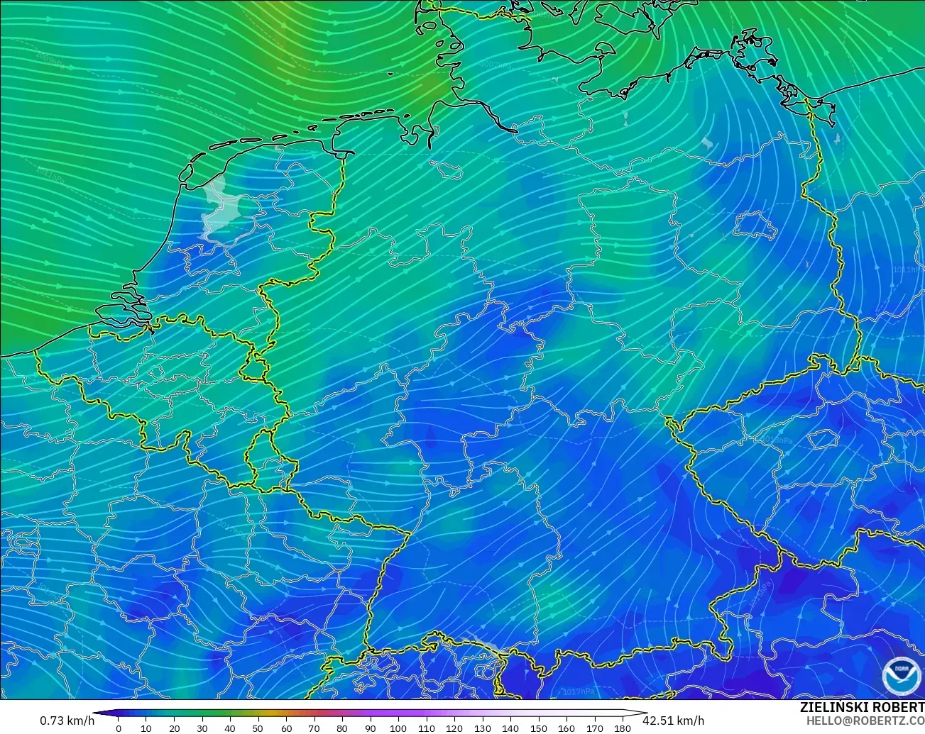 GFS modelo - Alemania, Viento a 10 m