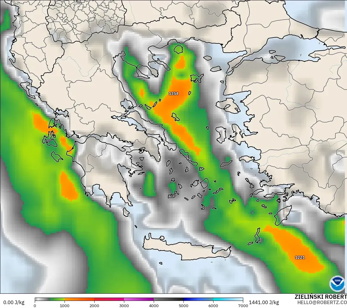 GFS modelo - Grecia, CAPE