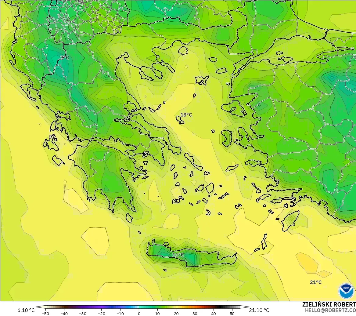 GFS modelo - Grecia, Punto de rocío a 2 m