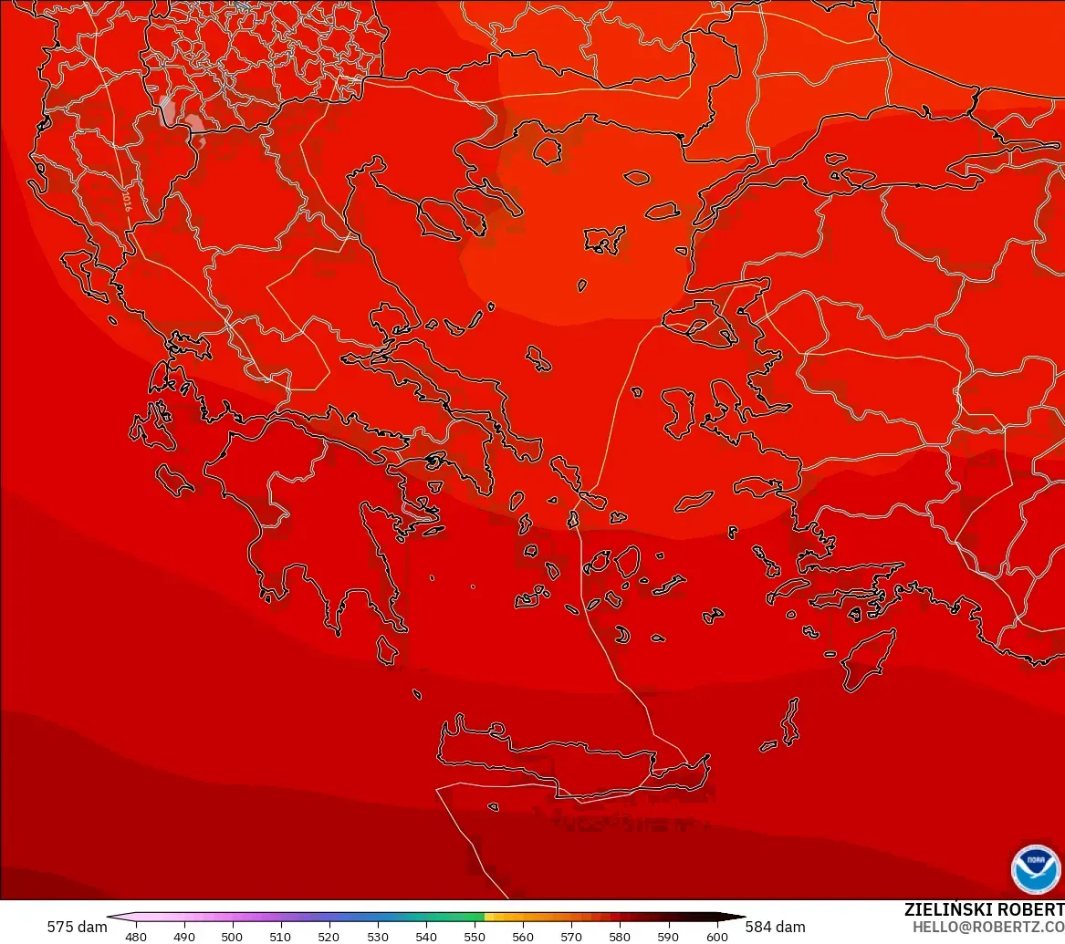 GFS modelo - Grecia, Altura geopotencial a 500 hPa