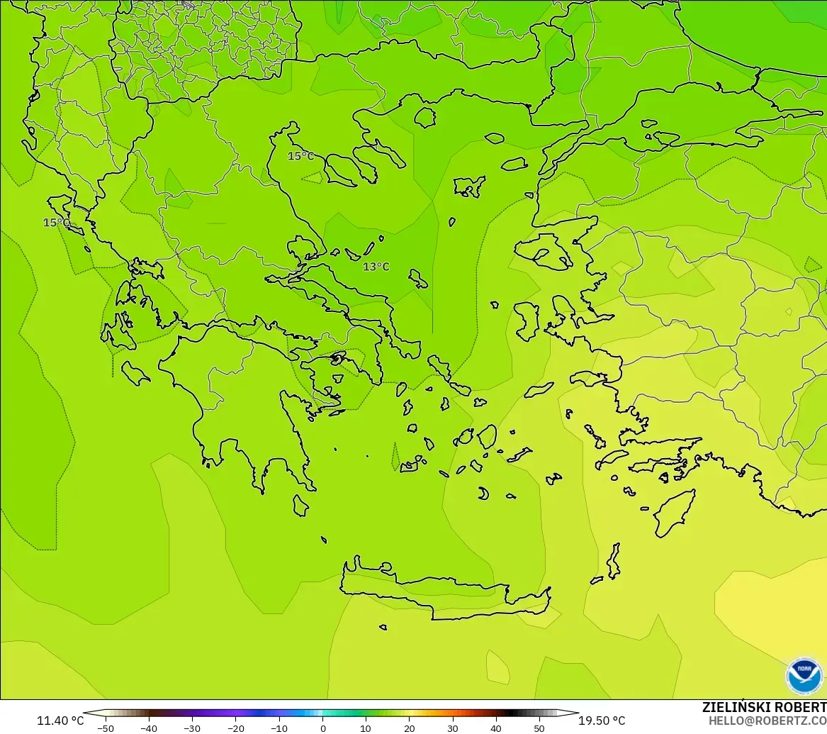 GFS modelo - Grecia, Temperatura a 850 hPa