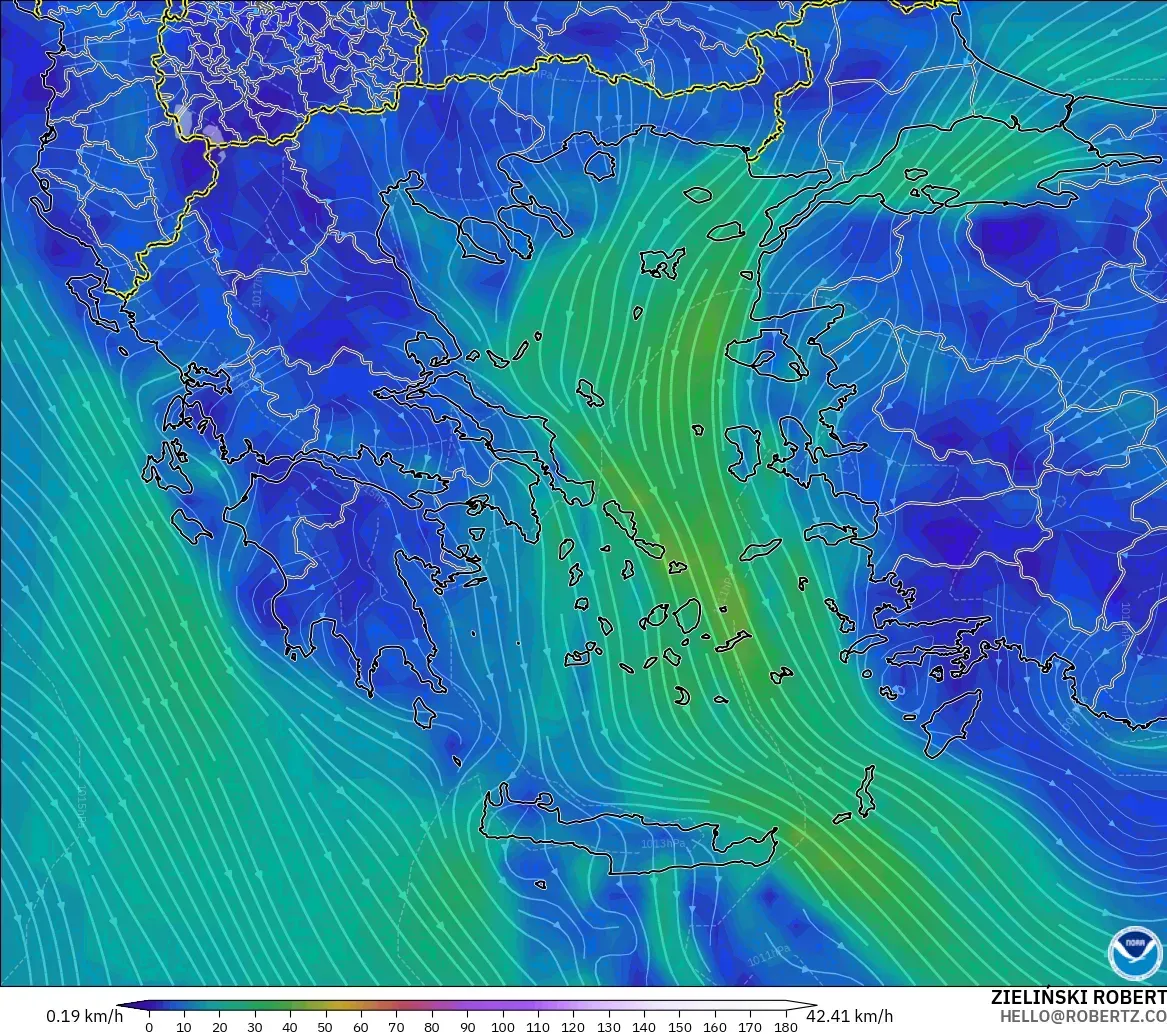 GFS modelo - Grecia, Viento a 10 m