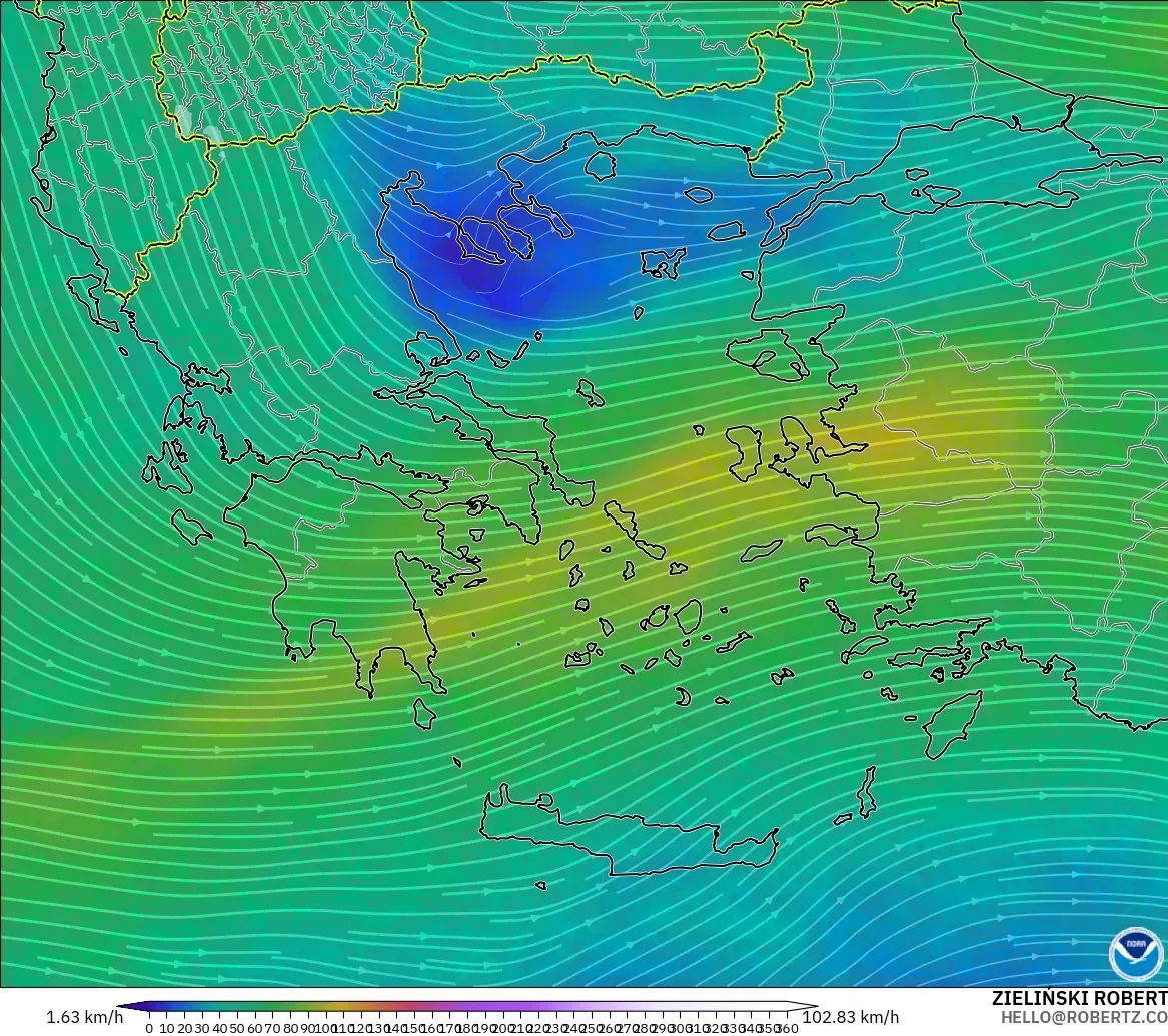 GFS modelo - Grecia, Viento a 300 hPa (corriente en chorro)