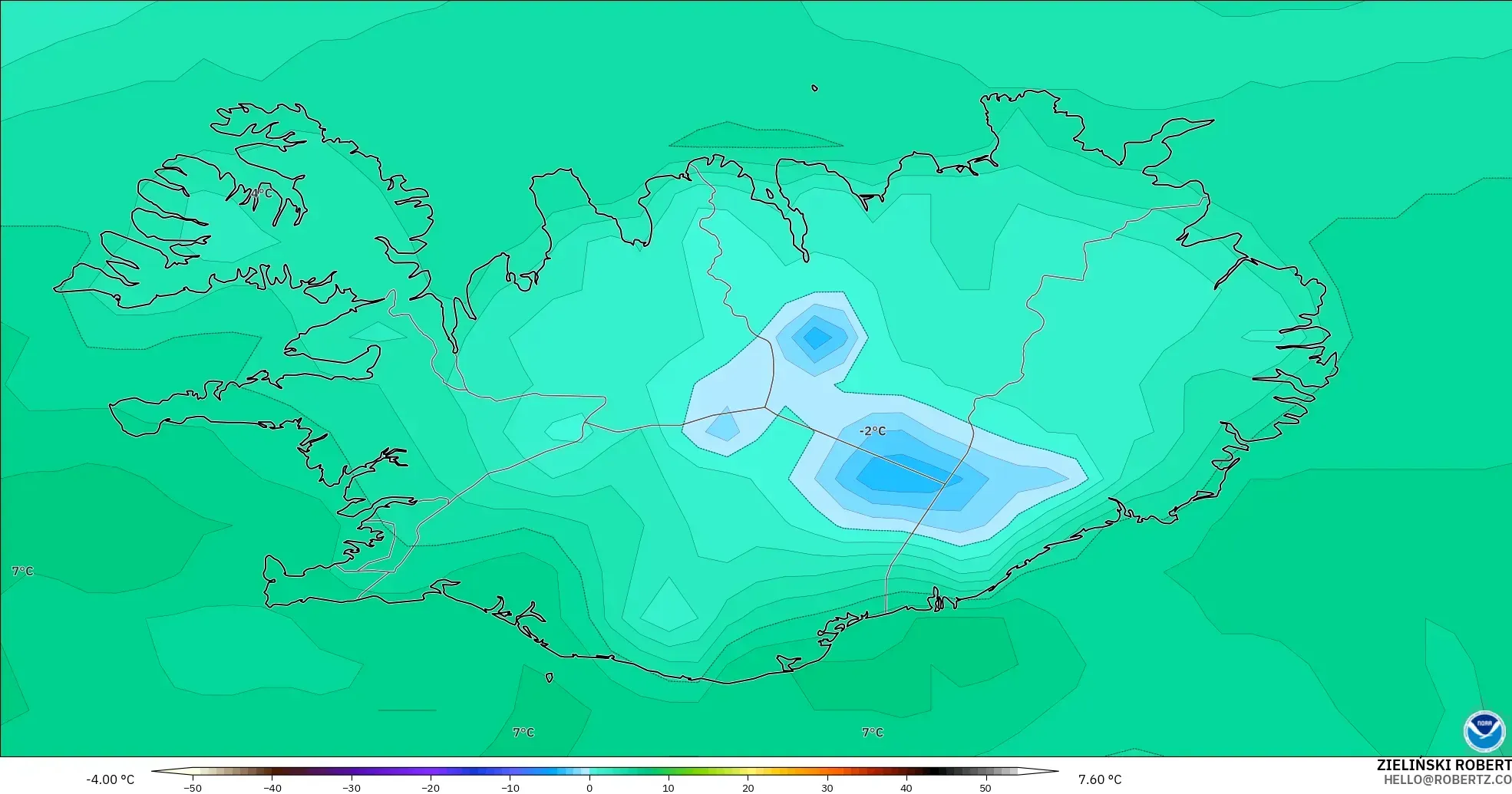 GFS modelo - Islandia, Punto de rocío a 2 m