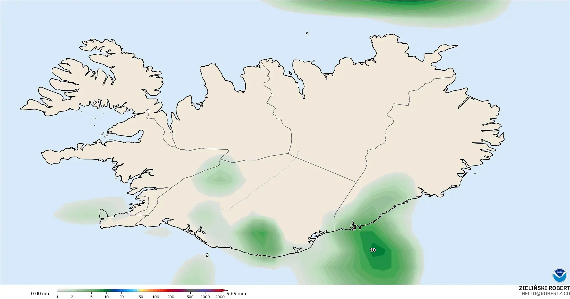 GFS modelo - Islandia, Acumulación de precipitación
