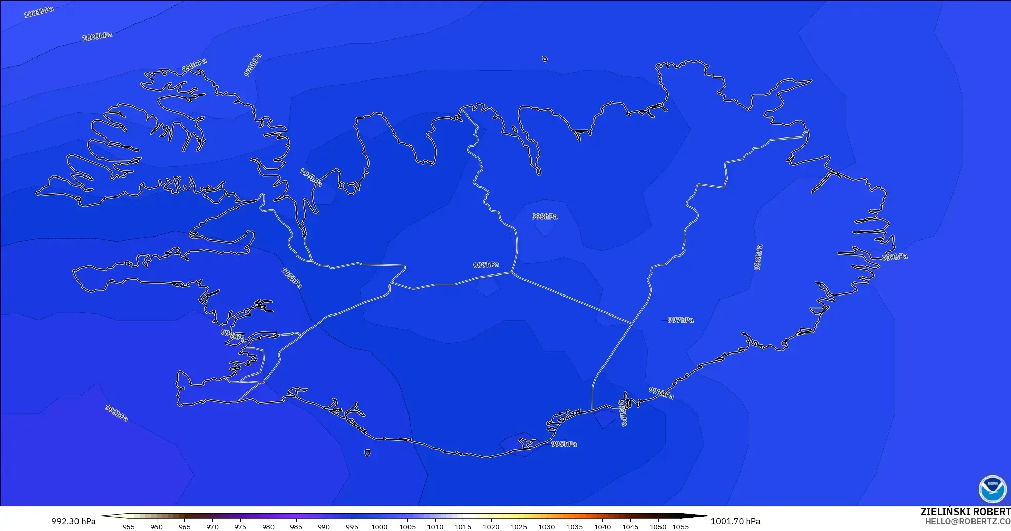 GFS modelo - Islandia, Presión