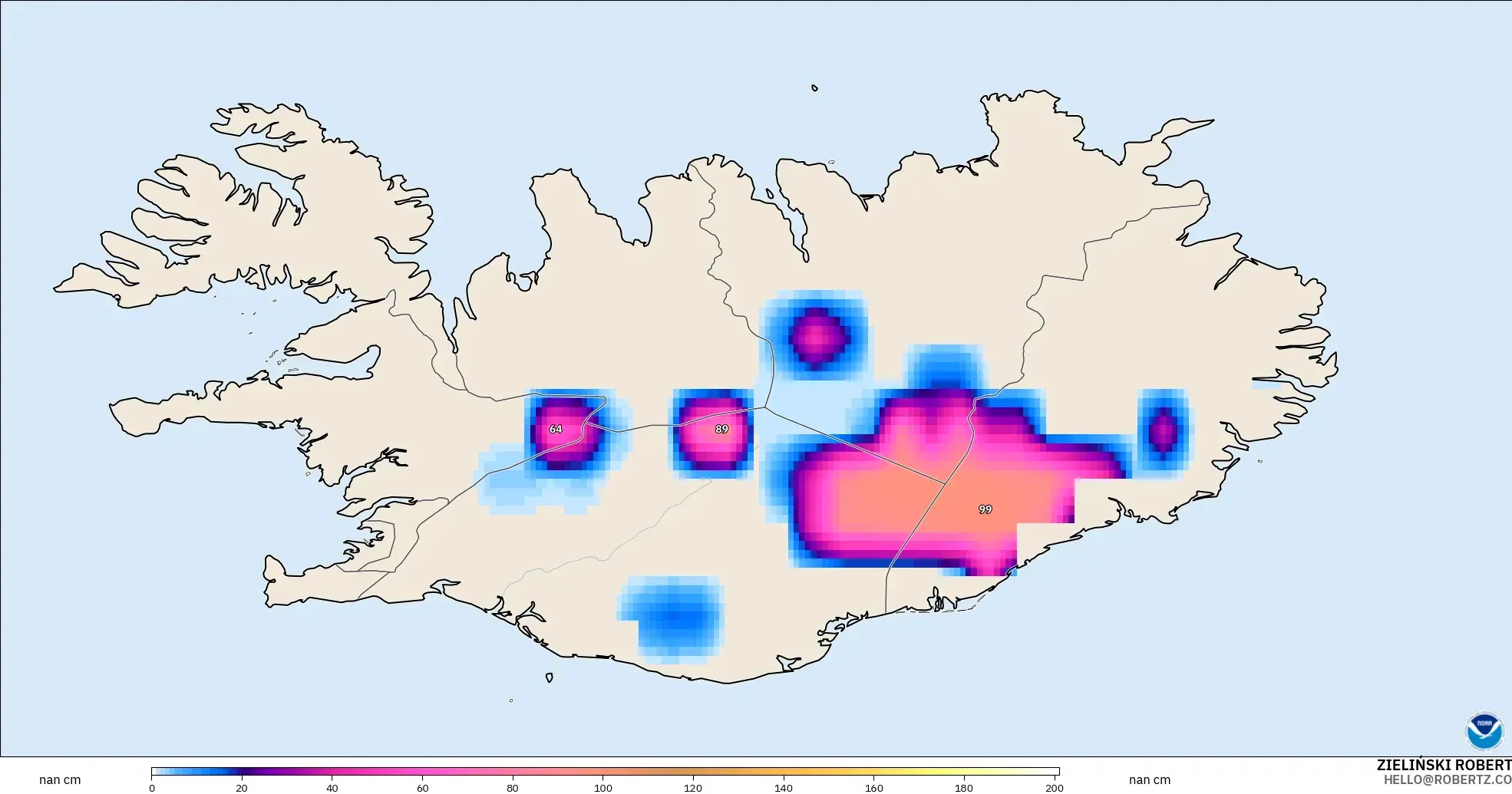 GFS modelo - Islandia, Profundidad de nieve